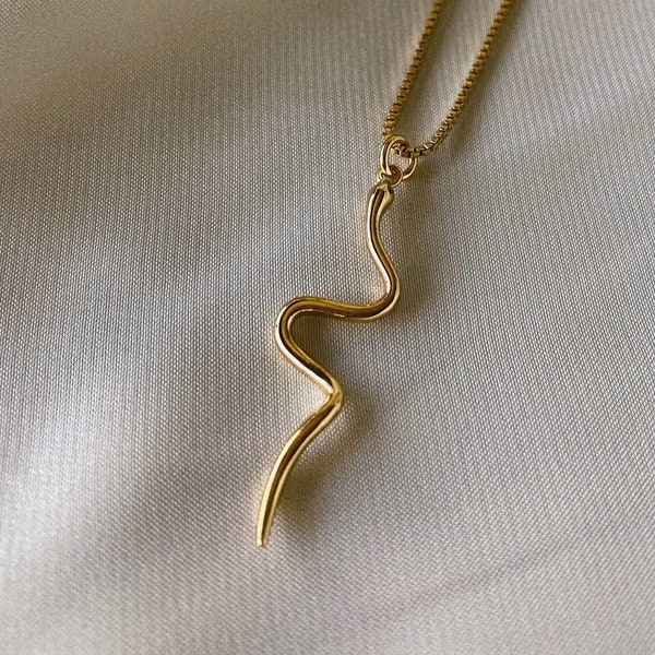 snake necklace, serpent necklace, gold Snake necklace, long drop necklace, Delicate Snake chain necklace, Handmade necklace, Minimalist