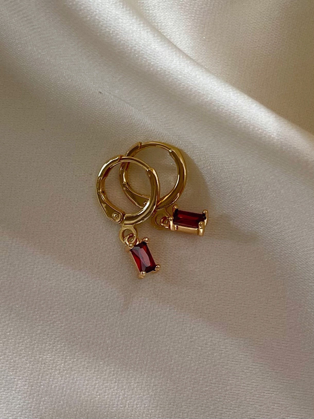 Gold ruby 2024 hoop earrings
