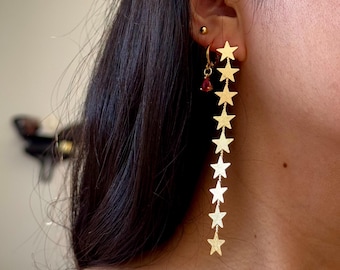 Star drops earrings, Gold star earrings, Long drop earrings, Celestial earrings, Star long earrings, Sister gifts, christmas gifts