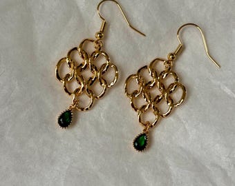 Crystal drop Chandelier earrings, gold plated earrings, bohemian earrings, Boho drop earrings, Emerald earrings, Ruby earrings, Cubic Zircon
