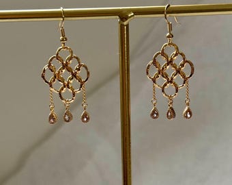 Crystal drops Chandelier earrings, gold plated earrings, bohemian earrings, Boho drop earrings, Cubic Zirconia earrings, christmas gifts