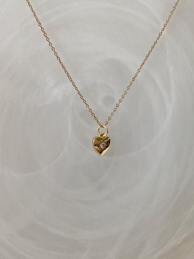 Anniversary gift for her Love earrings Cubic zirconia Birthday gift Delicate Dainty Gold charm necklace Heart pendant necklace