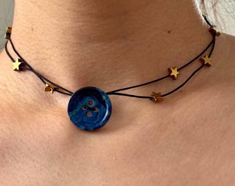 Starry night inspired button choker necklace, art necklace