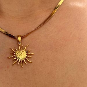 Solar pendant necklace, gold chain necklace, snake chain necklace, Boho necklace gold, Boho layering gold necklace, sun necklace