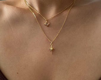 Tiny star pendant necklace, thin gold chain necklace, Dainty necklace, Boho layering gold necklace, minimal dainty gold necklace