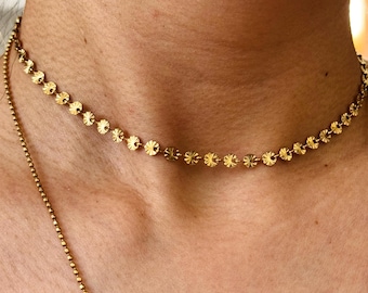 Coin choker necklace, Sun necklace, Poppy choker, gold coin choker, Gold choker, Boho layering gold necklace, Minimal necklace gold, chunky