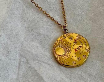 Celestial coin necklace, gold chain necklace, Delicate necklace gold, Boho necklace gold, Boho layering gold necklace