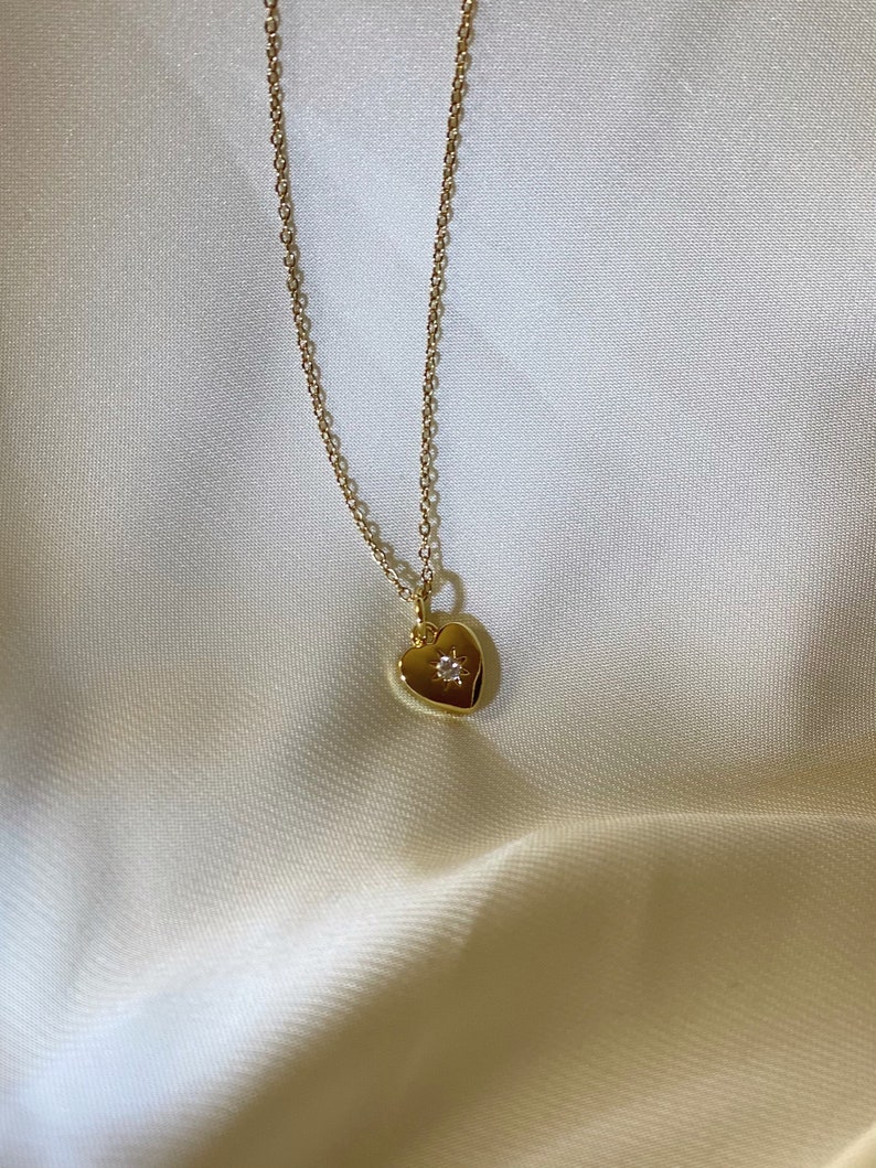 Anniversary gift for her Love earrings Cubic zirconia Birthday gift Delicate Dainty Gold charm necklace Heart pendant necklace