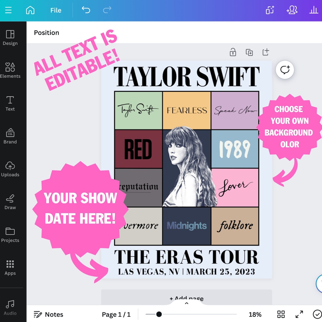 Custom Eras Tour Poster Canva Template Digital Download Print - Etsy