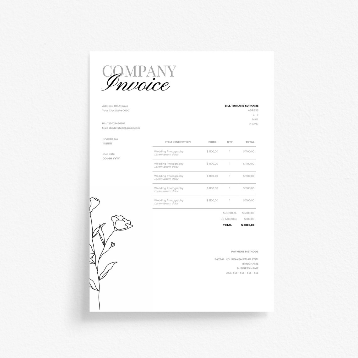 Modèle de facture de mariage facile à modifier en mot  Etsy