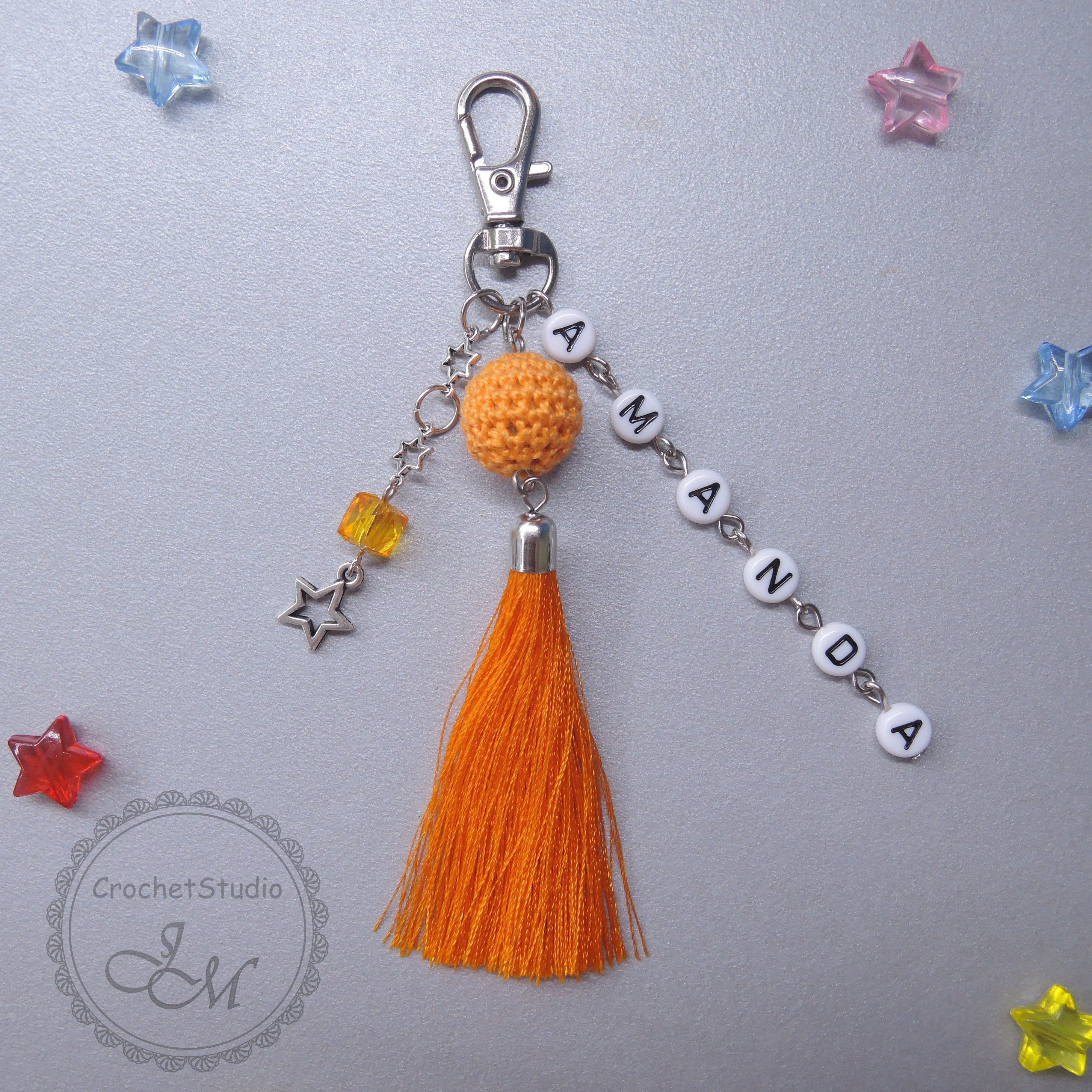 Monogram Keychain with Tassel and bead Tassel Keychain Etsy