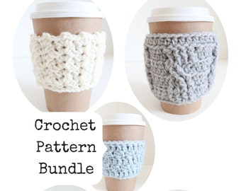Crochet Cup Cozy Pattern Bundle, Crochet Mug Cozy Patterns, Coffee Cup Cozy Patterns, Crochet Coffee Cozy Pattern, Crochet Pattern Bundle