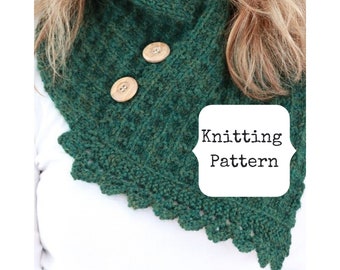 Buttoned cowl knitting pattern, Green cowl knitting pattern, Cowl knitting pattern, knit scarf pattern