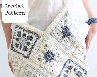 Crochet Tote Bag Pattern, Coastal Granny Tote Bag, Coastal Grandmother Tote, Tote Bag pattern, Granny squares