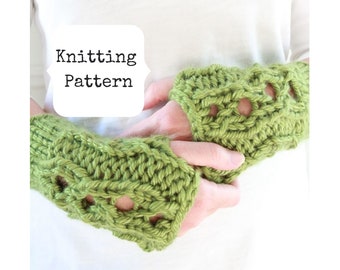 Fingerless mittens knitting pattern, Lace Knit Mittens Pattern, wrist warmers pattern, hand warmers pattern, knitting patterns