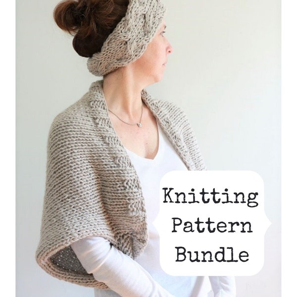 Knit Shrug Pattern, Knit bolero pattern, Knit Ear Warmer Pattern, Knit Headband Pattern, knit cable shrug, knit cable headband