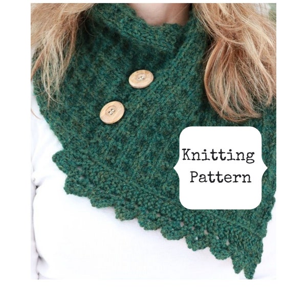 Buttoned cowl knitting pattern, Green cowl knitting pattern, Cowl knitting pattern, knit scarf pattern