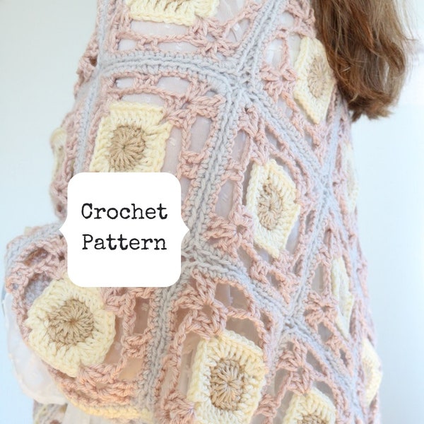 Crochet Square Shawl Pattern, Granny square shawl pattern, Crochet Wrap Pattern, Crochet Shawl pattern easy,  Spring Crochet Pattern