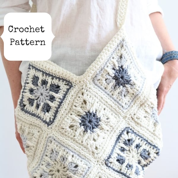 Crochet Tote Bag Pattern, Coastal Granny Tote Bag, Coastal Grandmother Tote, Tote Bag pattern, Granny squares