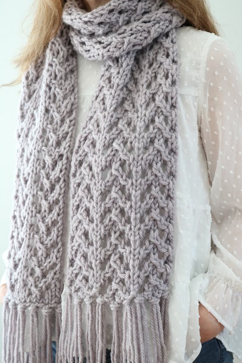 Scarf Knitting Pattern, Knit Scarf Pattern, Bulky Scarf Pattern, Lace Scarf Pattern, Bulky Lace Scarf Pattern image 3