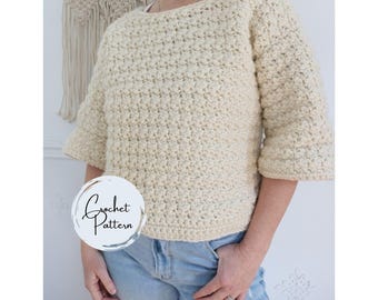 Crochet Sweater Patterns for Women Modern Cropped Relaxed Pullover Baggy Sweater Chunky Jumper Top Easy Crochet Pattern