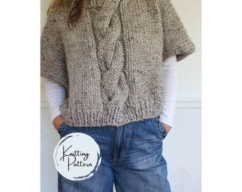 Patrón de poncho de punto, patrón DIY de punto trenzado grueso, poncho acogedor hecho a mano, descarga instantánea en PDF, prendas de punto elegantes para otoño e invierno.