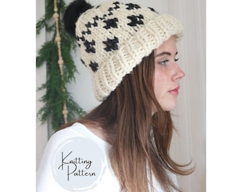 Knit Hat Pattern Fair Isle Knit Hat for Women Alpine Lodge Knit Hat Pattern Bulky Yarn Chunky Toque PDF