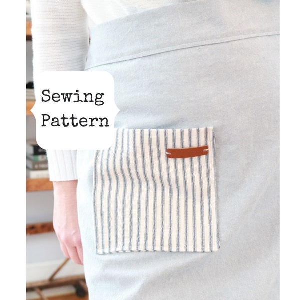 Pocket Apron sewing pattern, apron sewing pattern, long apron sewing pattern, half apron pattern, farmhouse apron pattern