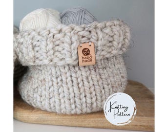 Knit Basket Pattern, Chunky Knit Storage Basket, Wool Basket Knitting Pattern, Farmhouse Decor, Knit Household Organizer