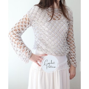 Patrón de top de encaje de crochet para verano, fácil para principiantes, jersey de crochet, patrón de suéter de primavera, top corto playero costero de crochet