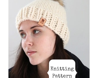 Knit Hat Pattern for Women, Bulky Knit Hat Pattern, Chunky Knit Hat pattern, Knitting Pattern for Hat, Beginner Knitting Pattern
