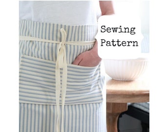 Farmhouse Style Pocket Apron sewing pattern, half apron sewing pattern, farmhouse apron pattern, apron sewing pattern