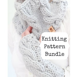 Knit Cowl Pattern, Cowl Knitting Pattern, Knit Cable Cowl Pattern, Knit Fingerless Mittens Pattern, Knit Hand Warmer Pattern