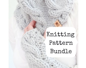 Knit Cowl Pattern, Cowl Knitting Pattern, Knit Cable Cowl Pattern, Knit Fingerless Mittens Pattern, Knit Hand Warmer Pattern