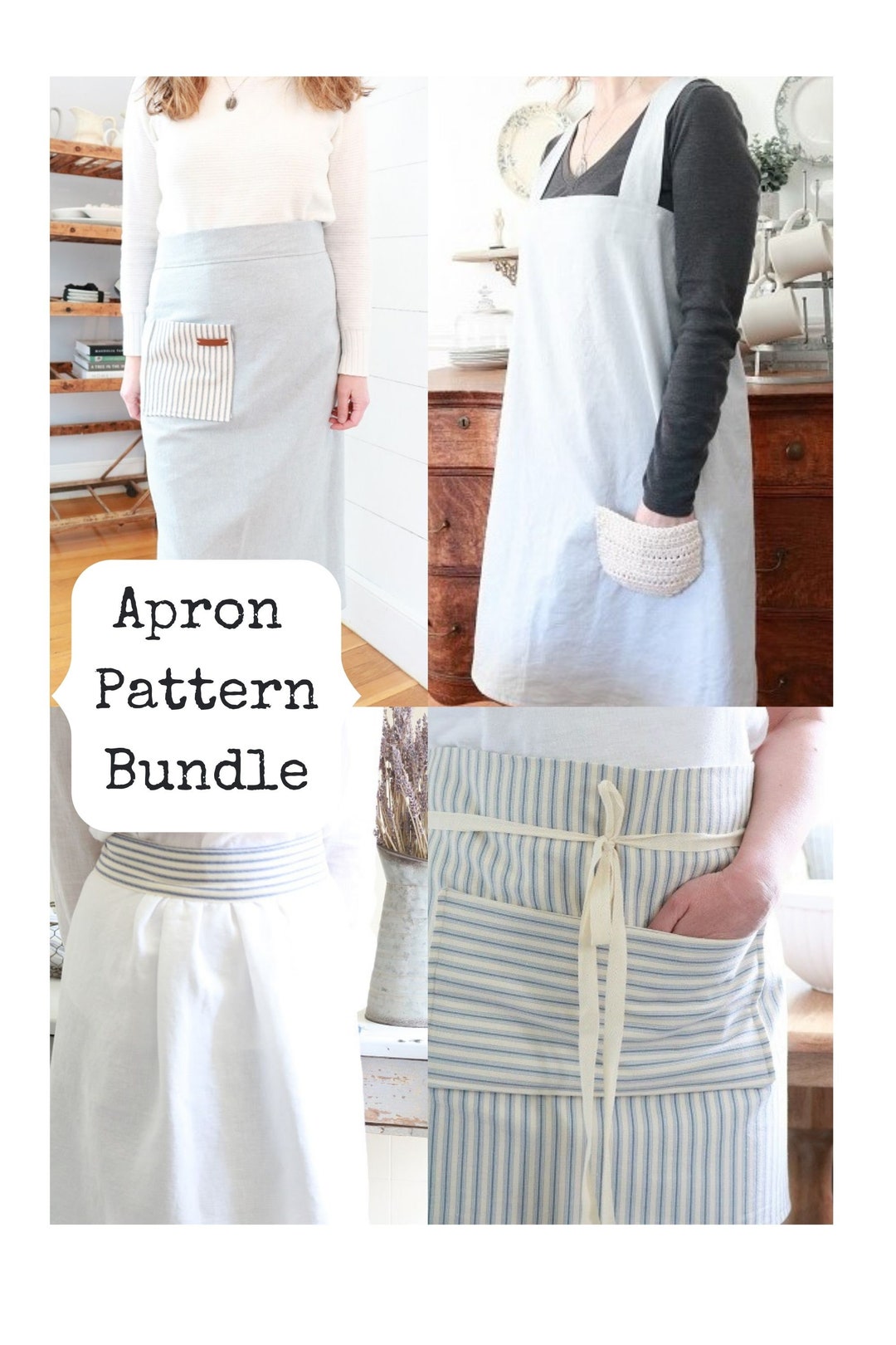 Cross Back Apron, Farmhouse Pocket Apron, Half Apron Pattern, Sewing ...
