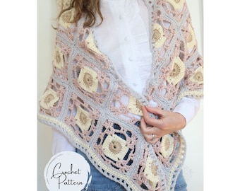 Crochet Shawl Pattern Women Colorful Easter Crochet Shawl Wrap Multicolor Granny Square Crochet Shawl Wrap Prayer Triangle Shawl