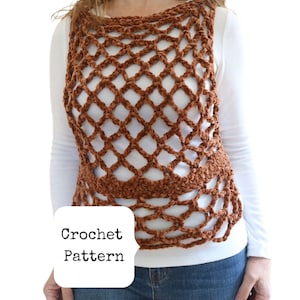 Crochet Vest Pattern, Lace Top Pattern, Modern Fall Vest, Crochet Mesh Top, Chenille Yarn DIY