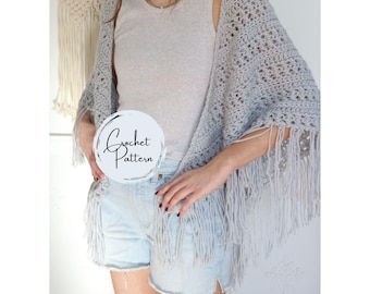Triangle Shawl Crochet Pattern Lace Wrap Scarf Easy Beginner Poetcore Crochet Shawl Summer Prayer Shawl Fringe Boho Crochet