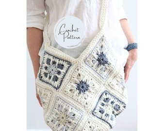 Patrón de bolso de mano de crochet Patrón de bolso de mercado cuadrado de la abuela Bolso de verano de crochet Tutorial de bolso de mercado de verano moderno de crochet