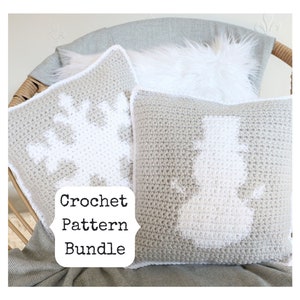 Crochet Pillow Pattern, Christmas Crochet Pillow Pattern, Crochet Pillow Cover Pattern, Snowman Pillow Crochet, Snowflake Pillow Crochet