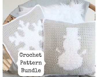 Crochet Pillow Pattern, Christmas Crochet Pillow Pattern, Crochet Pillow Cover Pattern, Snowman Pillow Crochet, Snowflake Pillow Crochet