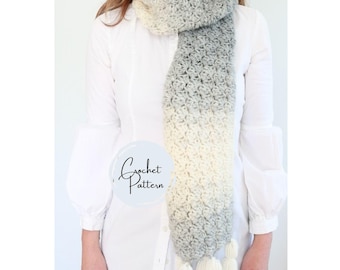 Patrón de bufanda de crochet: instrucciones para hacer una bufanda con borlas, proyecto fácil de crochet para invierno, accesorio hecho a mano, descarga del patrón en PDF