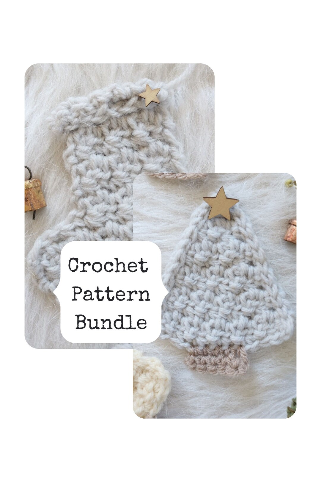 Crochet Christmas Tree Ornament Pattern, Crochet Flat Christmas Tree Pattern, Mini Stocking