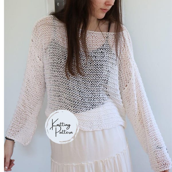 Summer Knit Sweater Pattern, Lace Knit Sweater Pattern, Cotton Sweater Knitting Pattern, Knit Mesh Sweater Pattern, Cotton Lace Knit Sweater