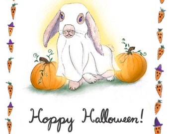 Single Card | Halloween Card | Ghost Bunny | Watercolor Greeting Card | Animal Greeting Card |