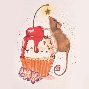 Einzelkarte | Grußkarte | Maus, Cupcake, Stern Aquarell | Aquarell Karte | Illustration Tierkunst | Geburtstagskarte | Danke, Karte