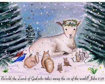 Single Card | Christmas Greeting Card | Watercolor Illustration | Christmas Animal | Holiday Greeting Card