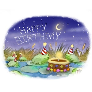 Carte unique | de voeux | Illustration de fête d'anniversaire de grenouille | Aquarelle | Art animalier | carte d'anniversaire |