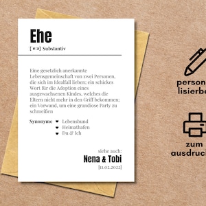 Individualisierbare Glückwunschkarte zur Hochzeit, Ehe Definition, zum Ausdrucken, digitale Postkarte