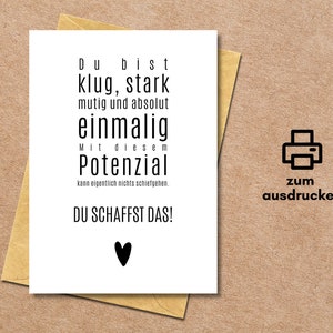 Prüfung Karte "Du schaffst das" zum Downloaden und ausdrucken